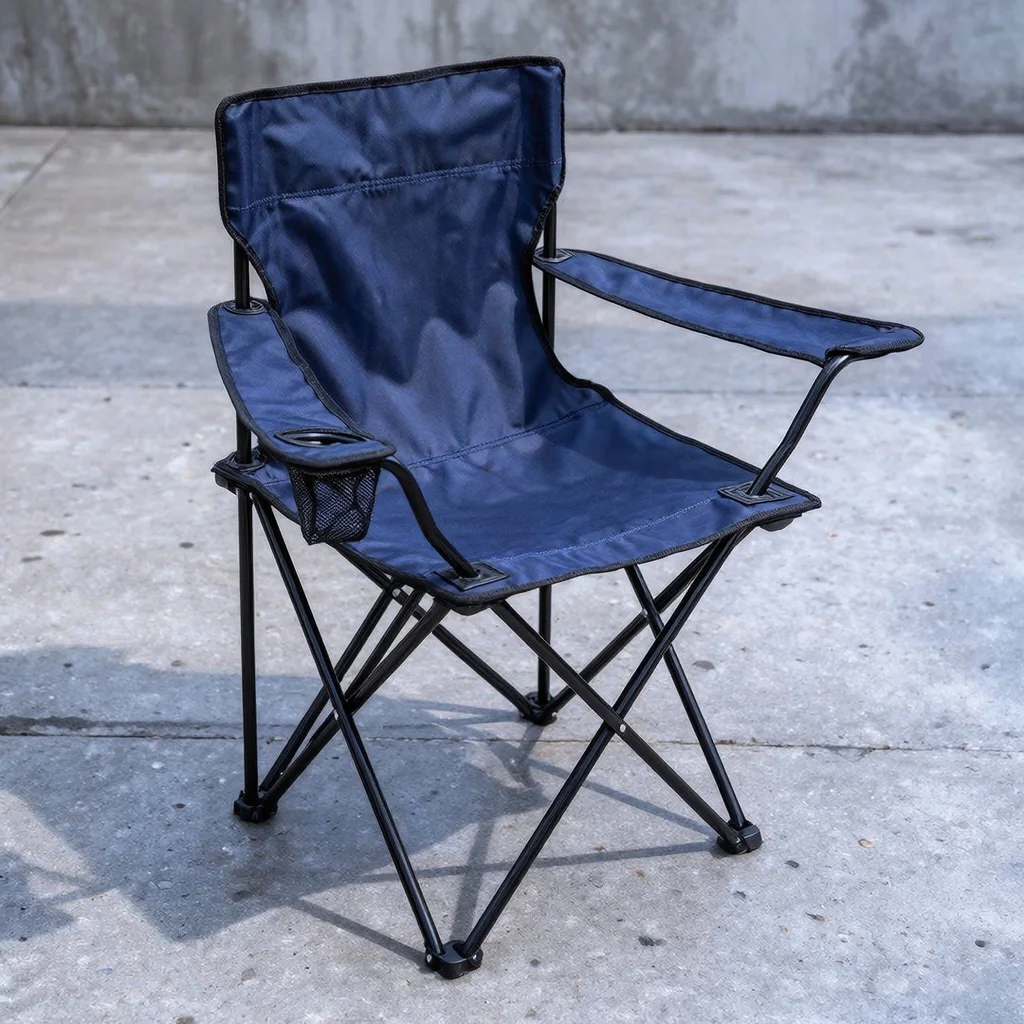 Chaise de Camping Pliante et Légère à Accoudoirs et Porte-Gobelet pour Extérieur au design Simple