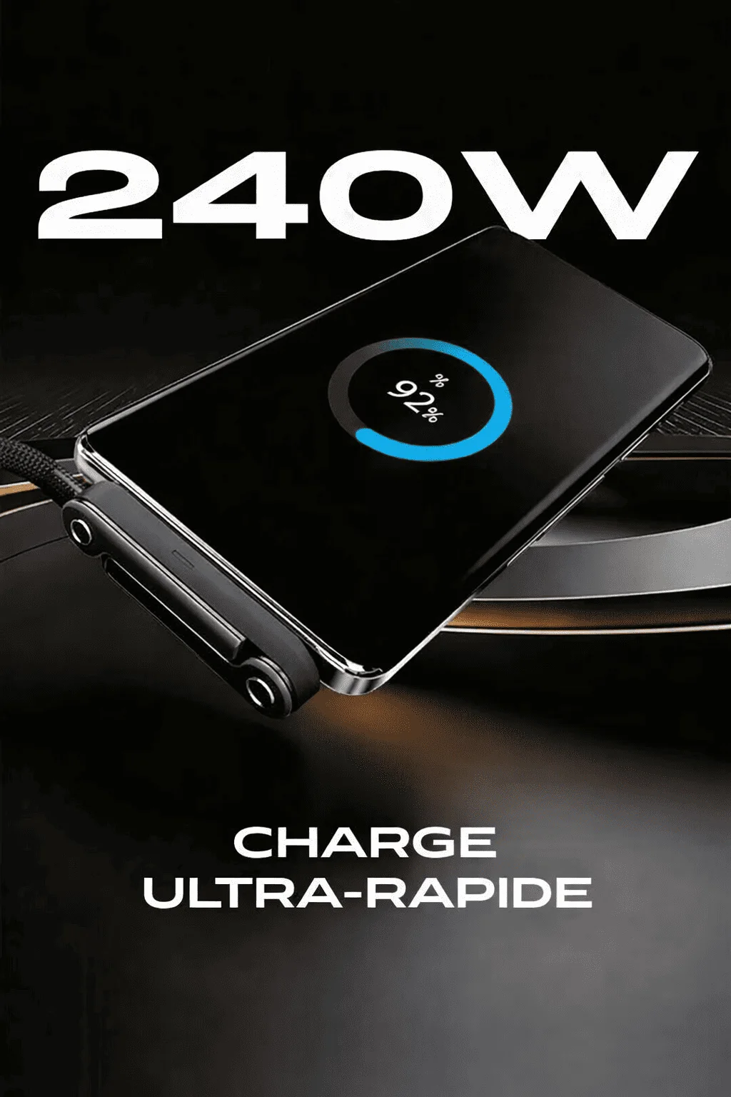 Câble 2‑en‑1 240W – Charge Ultra‑Rapide + Support Téléphone Intégré