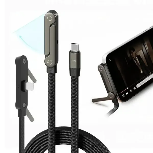 Câble 2‑en‑1 240W – Charge Ultra‑Rapide + Support Téléphone Intégré