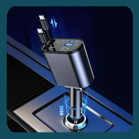 شاحن سيارة 4 في 1 بكابلات قابلة للسحب