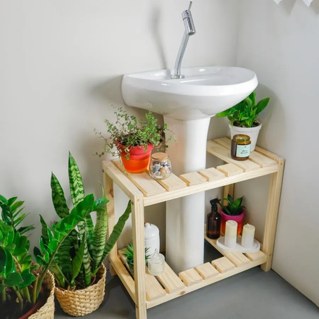 منظم حمام خشبي عملي تحت المغسلة