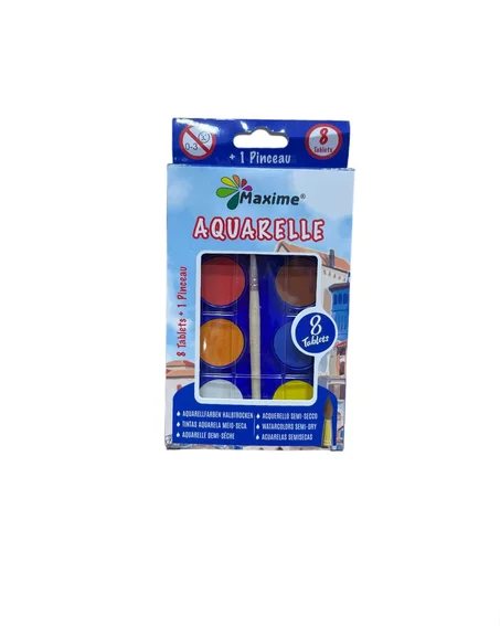 Aquarelles Maxime 8 Couleurs avec Pinceaux