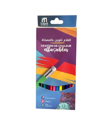 Crayon de Couleur 12 Couleurs M SCHOOL Gommeur 18 cm