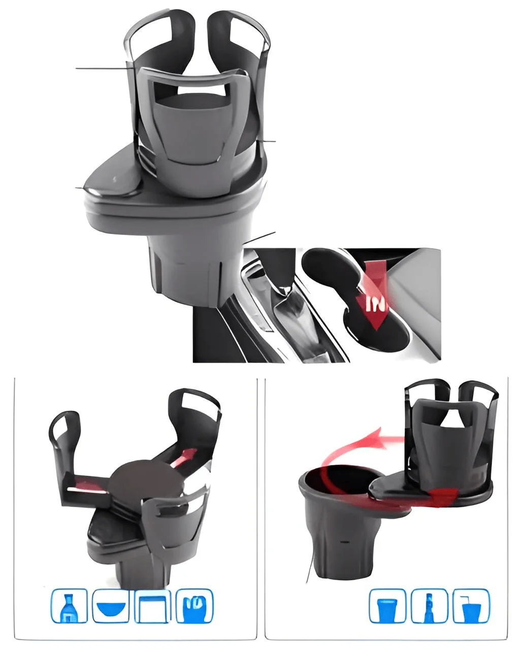 حامل أكواب السيارة متعدد الوظائف