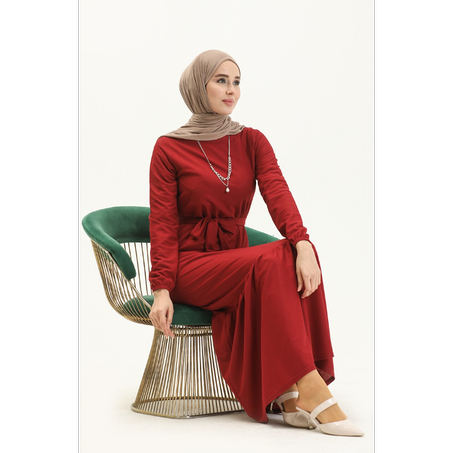 فستان بقلادة وحزام احمر غامق 1784-01