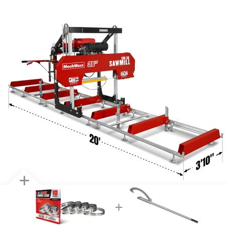 36" MAX Portable Sawmill, 25HP 750cc ZONSEN V-Twin Engine, 36" Board Width, 20' Track Length, (10 x Blades Included), SM36MAX