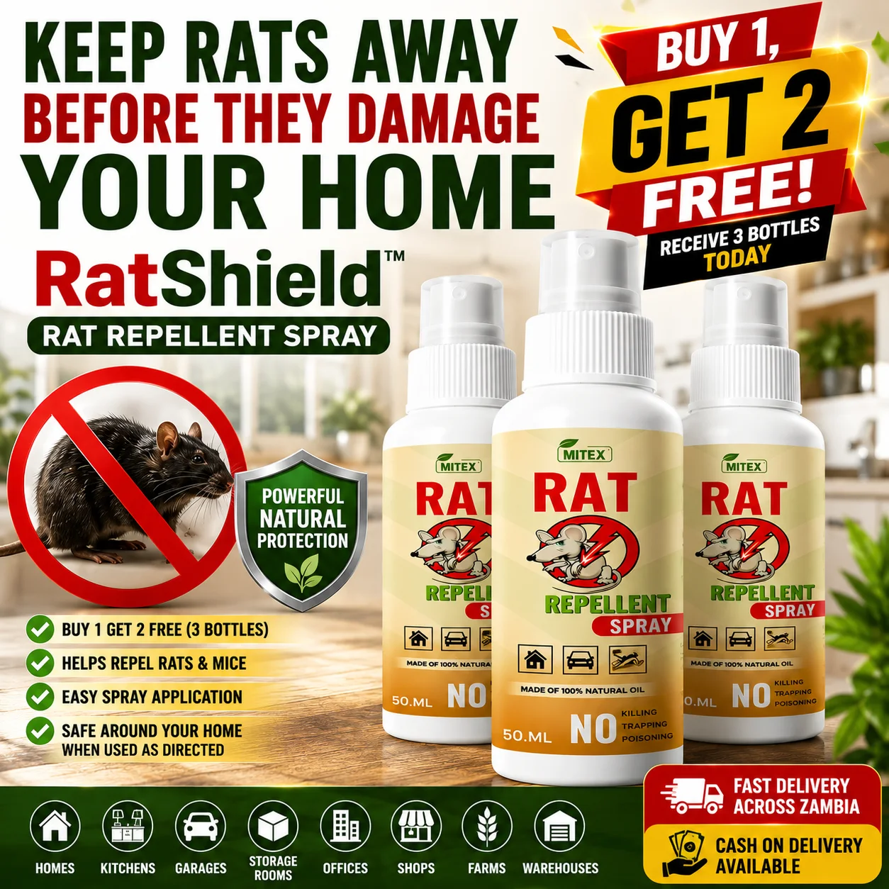 RatShield™ Rat Repellent Spray - BUY 1, GET 2 FREE!