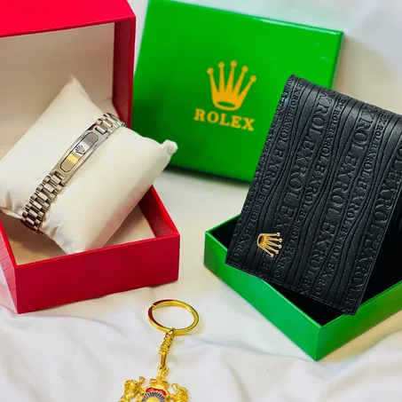 رجالي: محفظة رجالية rolex و براسلي rolex و هديتين