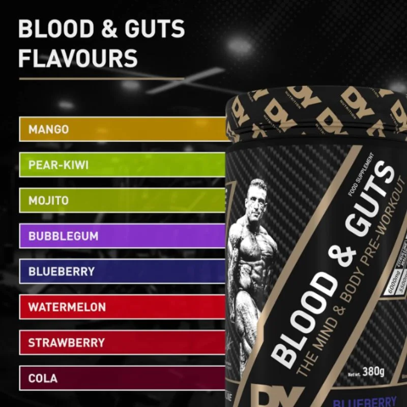 Dorian Yates Nutrition - Blood & Guts Pre Workout Booster avec Arginine + Citrulline (380 g Myrtille - Myrtille)