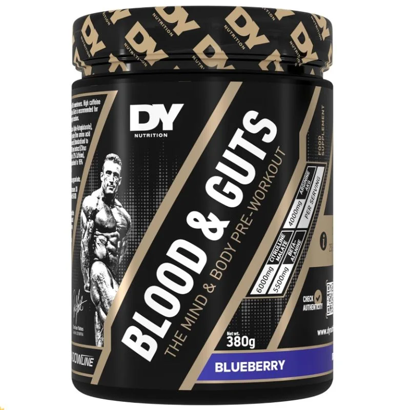 Dorian Yates Nutrition - Blood & Guts Pre Workout Booster avec Arginine + Citrulline (380 g Myrtille - Myrtille)