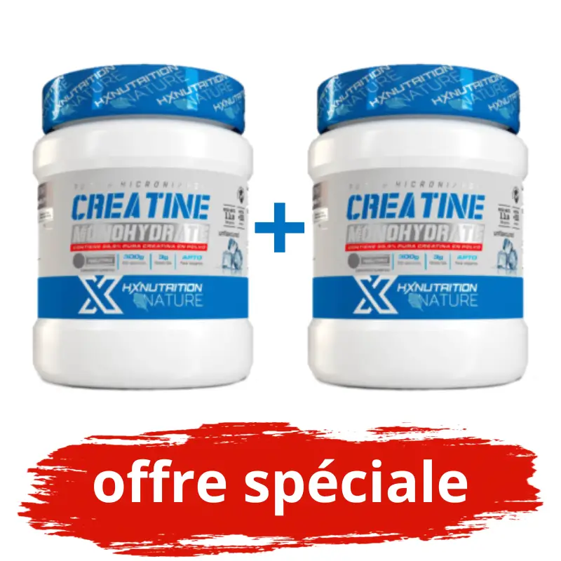 Paquet de 2 Créatine Monohydrate 300G = 600G  de HX Nutrition au Maroc