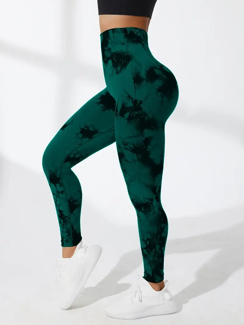 VERTE BOUTEILLE - Legging de sport sans couture taille haute tie dye
