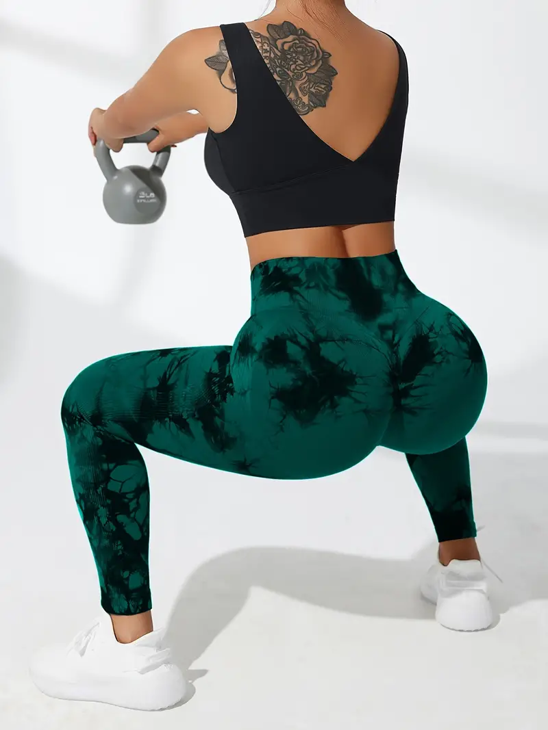 VERTE BOUTEILLE - Legging de sport sans couture taille haute tie dye