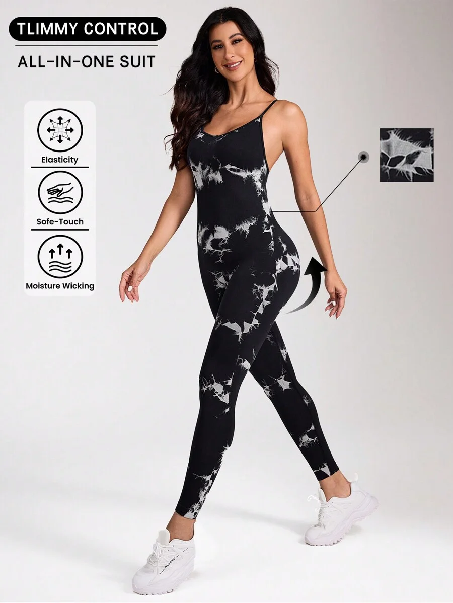Combinaison de sport sans couture avec imprimé tie dye et dos croisé