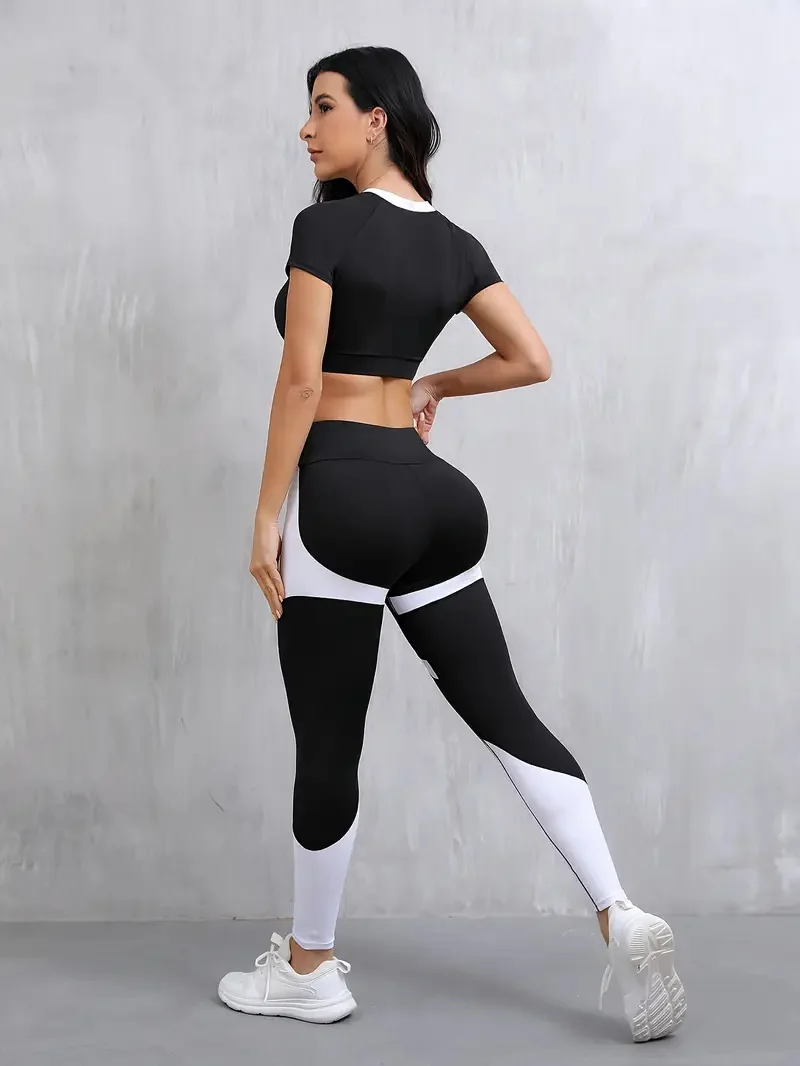 Ensemble Noir & Blanc - Haut Court Zippé & Leggings