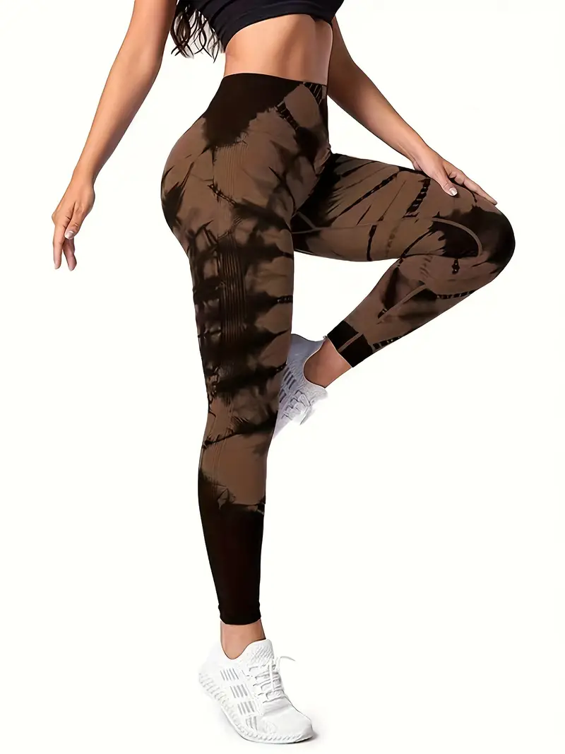 - MARRON Legging de sport sans couture taille haute tie dye