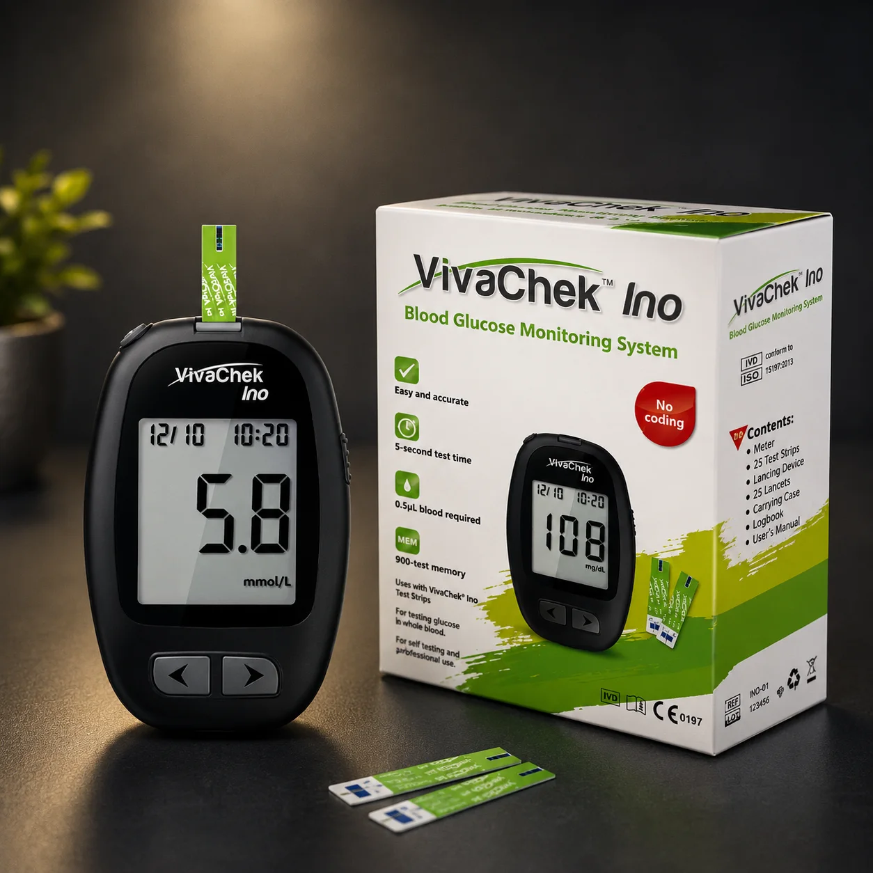 VivaChek Ino–جهاز قياس السكر مع 50 شريط اختبار