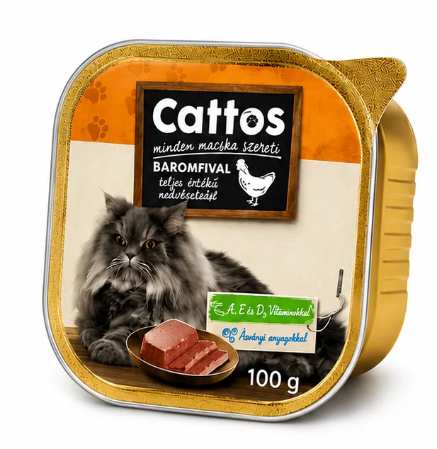 Cattos – Aliment humide complet pour chats 100 g (Poulet, Bœuf, Foie, Poisson)
