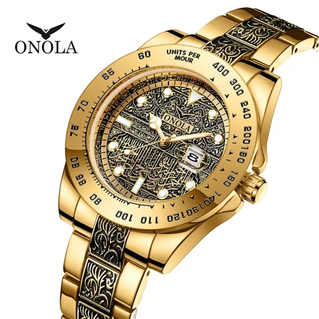 Brand ONOLA classic fashion luxury retro stainless steel men's watch high quality gold watches men