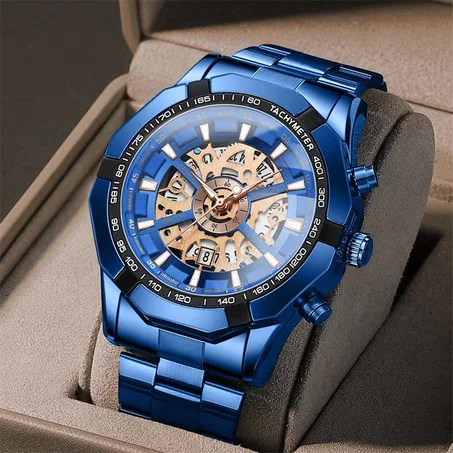 Binbond Mens Watches Top Brand Luxury Stainless Steel Waterproof Hollow Out Blue Big Male Wristwatches Relogio Masculino