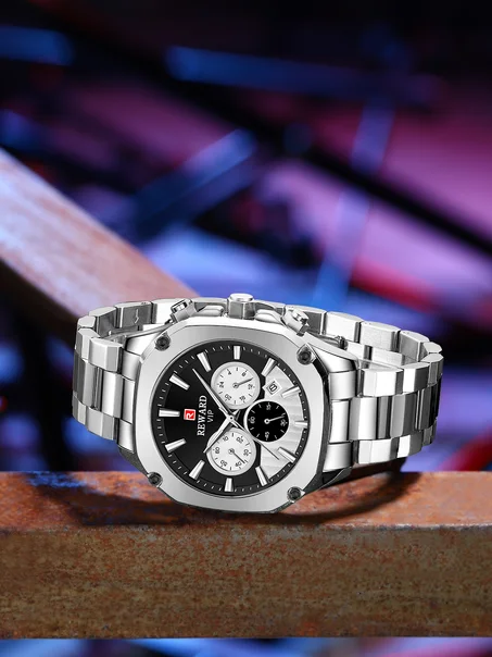 New REWARD Design Mens Quartz Watches Solid Stainless Steel Wristwatch Luminous Waterproof Chronograph Sport Wrist Watch for Man