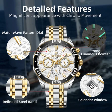 New REWARD Mens Watch Waterproof Sport Wristwatch for Men Stainless Steel Business Quartz Watche