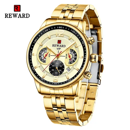 REWARD Men's Quartz Wristwatch Luxury Business Stainless Steel Wrist Watch Waterproof Chronograph Luminous Sport Watches for Men