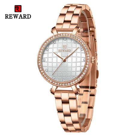 REWARD Simple Luxury Quartz Watch for Women New Design Grid Dial with Rhinestones