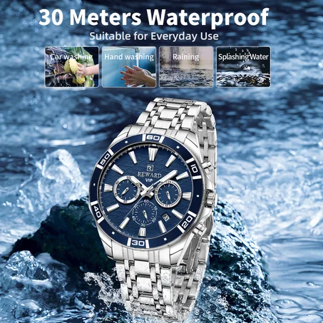 New Design REWARD VIP Business Watches for Men Stainless Quartz Wristwatches Waterproof Chronograph Luminous Sport Wrist Watch