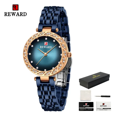 REWARD New Women Wristwatch Fashion Luxury Quartz Watches Diamond Solid Steel Strap