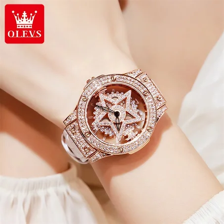 OLEVS Ladies Watches Flash Diamonds Snowflake Quartz Watch for Women Original Waterproof