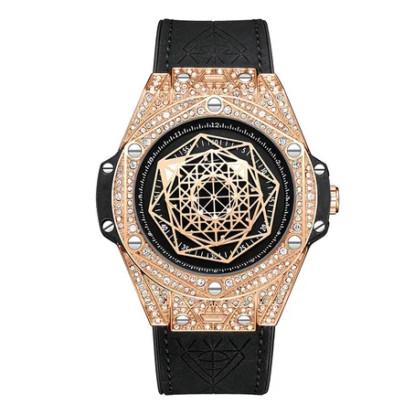 Top Luxury Brand Watch for Men Big Diamond Leather Analog fashion gold Watches Quartz Wristwatch Relogio Masculino