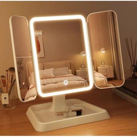 Miroir de maquillage LED Hanso avec support réglable, finition HD et gradation tactile (blanc)