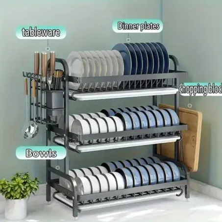 🍽️ حامل الأواني و تجفيف المواعن متعدد الطبقات (3 Étagères) 🥄