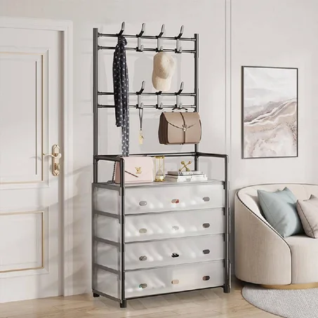 🧥 حامل الملابس و الأحذية المتعدد الوظائف (Hall Tree & Storage Drawers) 👟