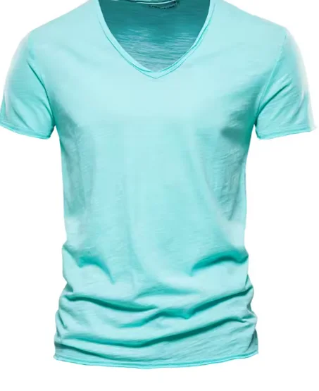 تي شيرت رجالي قطني 100% عالي الجودة، برقبة على شكل حرف V، تصميم عصري، مقاس نحيف، تي شيرت رجالي سادة، تي شيرت بأكمام قصيرة