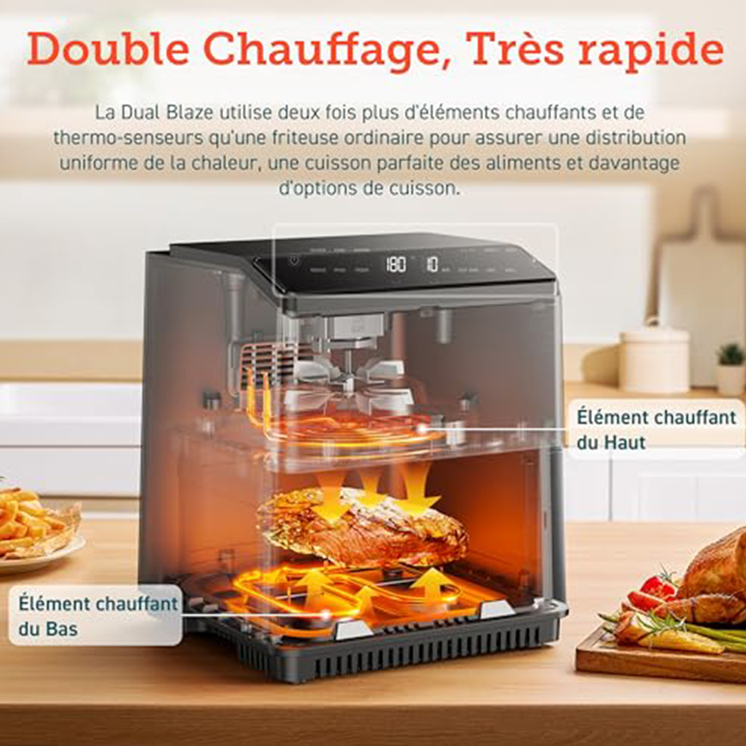 Friteuse à Air 12L avec Four et Rôtissoire en Acier Inoxydable