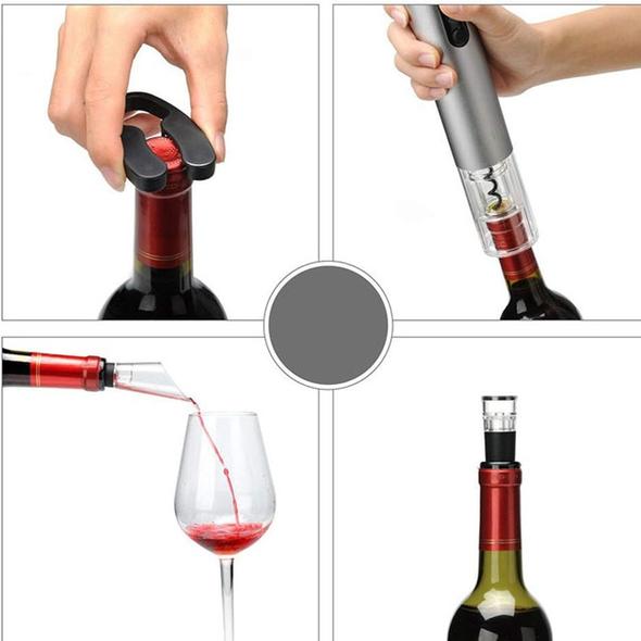 Ensemble de 4 Pièces (Tire-bouchon électrique, Verseur de vin,Coupe-feuille,Bouchon à Vide)