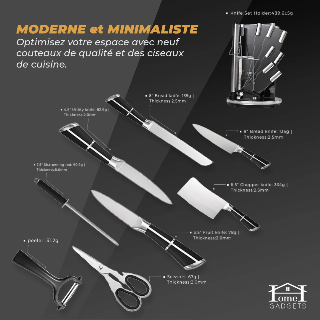 Ensemble de Couteaux Professionnels en Acier Inoxydable