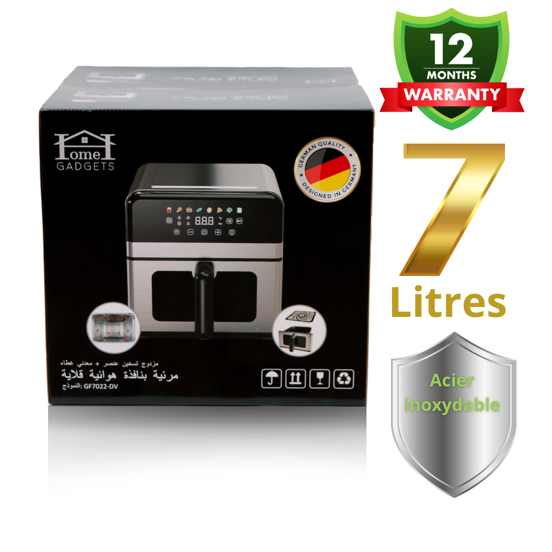 Friteuse à Air 7L avec Fenêtre, Double Élément Chauffant en Acier Inoxydable