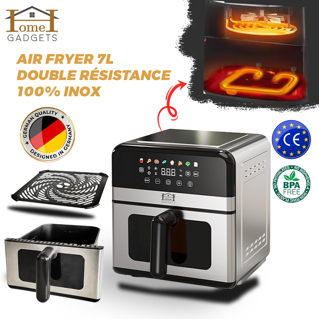 Friteuse à Air 7L avec Fenêtre, Double Élément Chauffant en Acier Inoxydable