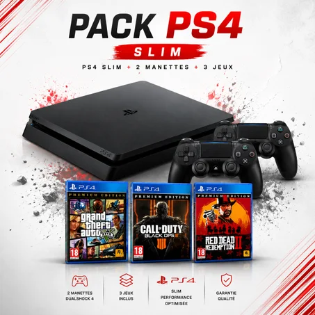 Pack Ps4 Slim + 2 manettes + 3 CDs