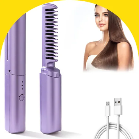 مشط حراري محمول بدون أسلاك لتصفيف الشعر بسرعة وأناقة