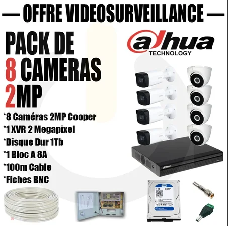 PACK VIDEOSURVEILLANCE COMPLET 8 CAMÉRAS 2MP