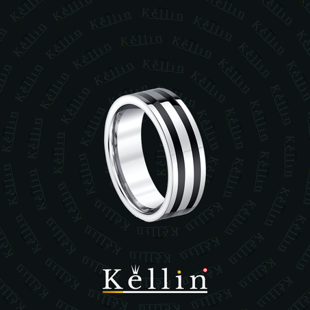 Bague Homme avec 2 Trait Noir