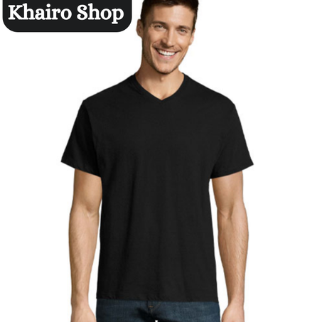 T-shirt coton unisexe col «V» Noir