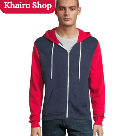 Sweat à capuche sol's fermeture zippée - Homme (Bleu marine-rouge)