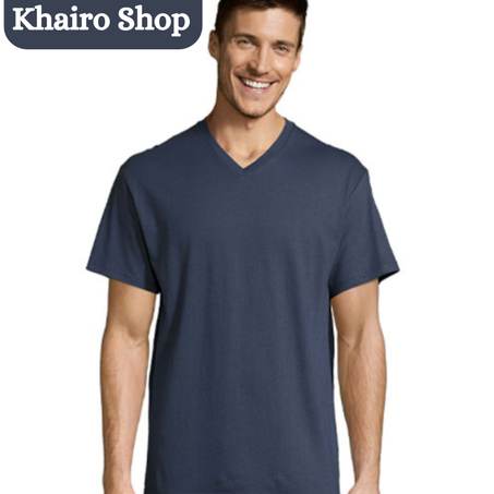 T-shirt coton unisexe col «V» Bleu marine