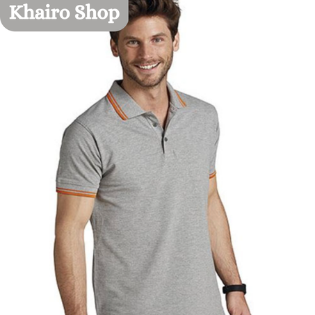 Polo gris-orange col et manches rayés- Pasadena sol's