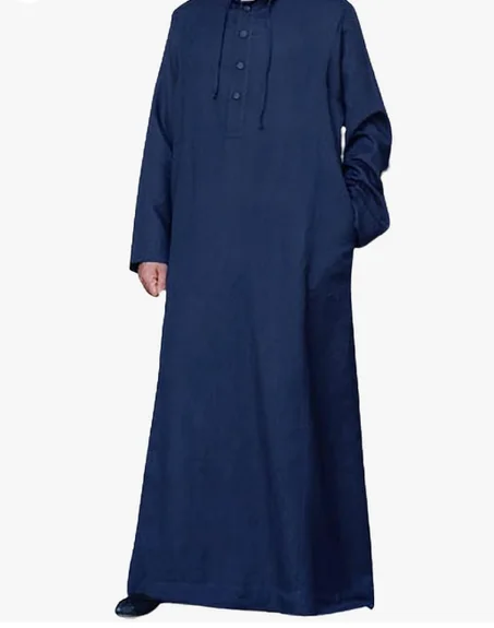 ثوب قفطان رجالي بغطاء للراس باكمام طويلة ورباط مع جيوب، ثوب طويل كاجوال من ياوهول